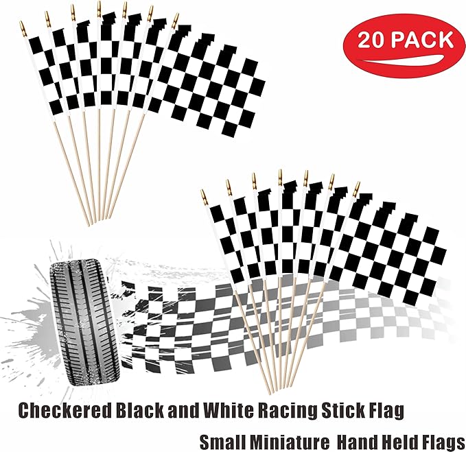 20 Pack Checkered Black and White Racing Mini Stick Flags Small Miniature - Image 4