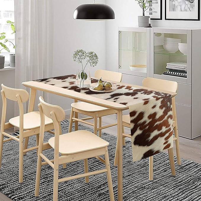 Farmhouse Cow Skin Print Table Runner, Safari Wildlife Brown Country Farm - Image 4