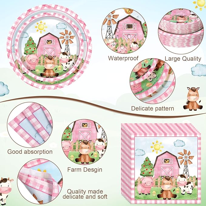 452 Pcs Pink Farm Animal Birthday Decorations - Image 3