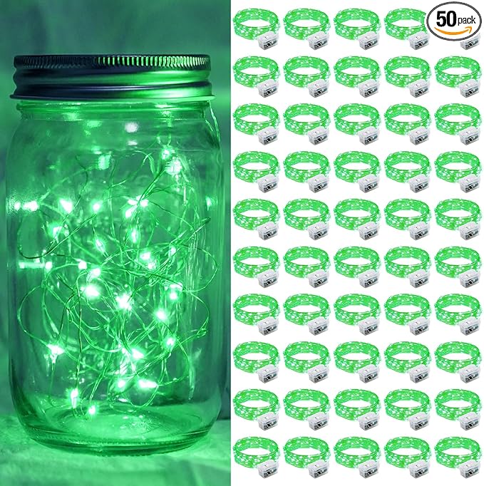 50 Pack Green Fairy Lights 7Ft 20 LED Twinkle String Lights 3 Modes Battery by chzk