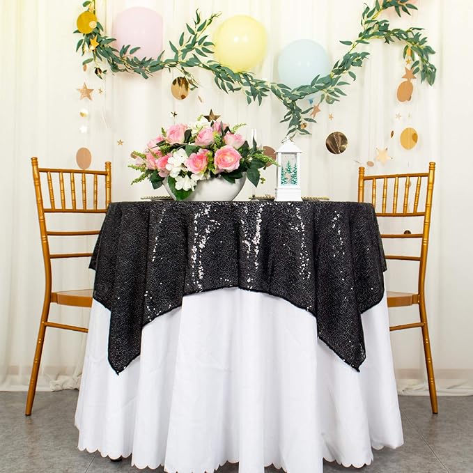 ShinyBeauty Sequin Tablecloth Square Black 54''x54'' - Image 2