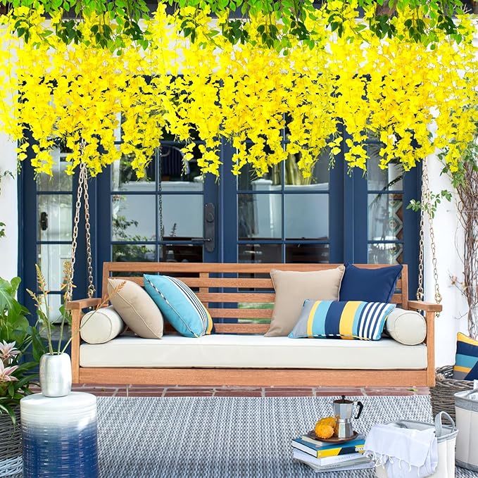 24 Pack Artificial Fake Wisteria Vine Ratta Hanging Garland Silk Flowers String - Image 3