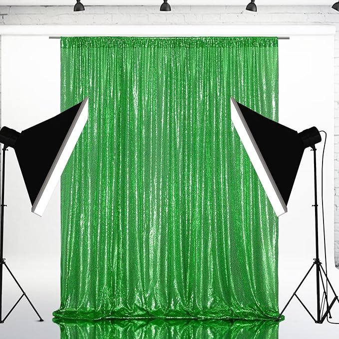 Eternal Beauty Green Sequin Backdrop, 20x10 Ft Glitter Background Curtains - Image 3