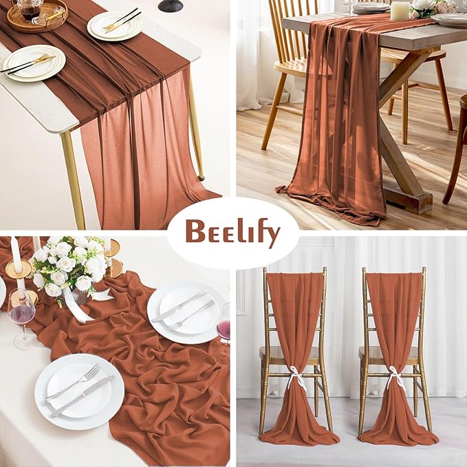 10 Pack 10 Ft Chiffon Table Runner Rust Gauze Long Table Runners 27x120 Inches - Image 3