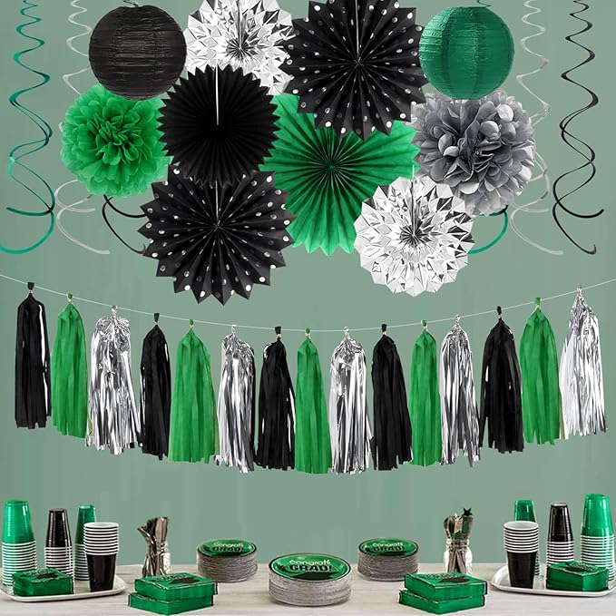Black Green Silver Football Party-Decorations - Image 4