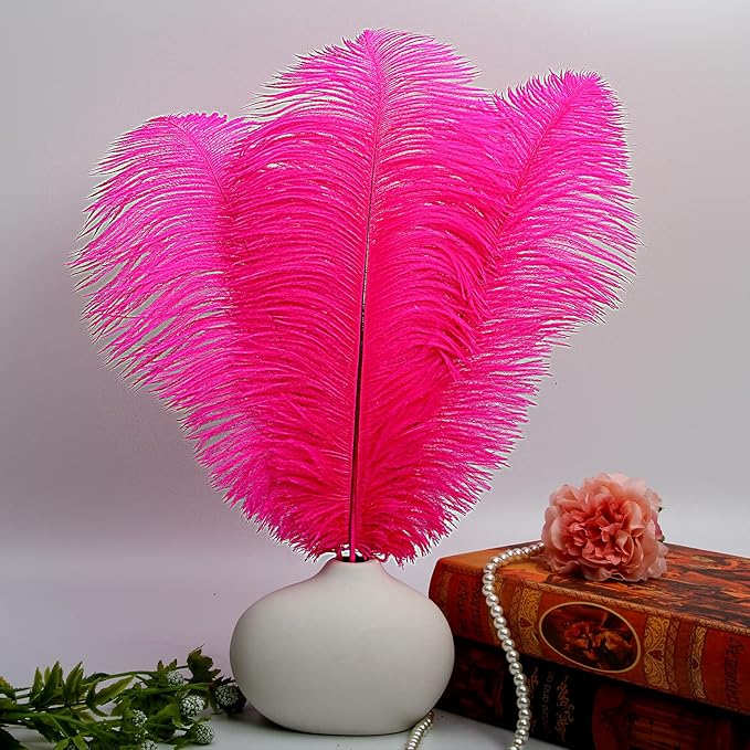 THARAHT Hot Pink Ostrich Feathers 12pcs Large Natural Bulk 12-14Inch 30cm-35cm - Image 5