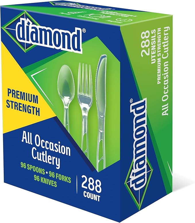 Diamond® All Occasion Clear Disposable Cutlery Set 288 Count – 96 Forks - Image 3