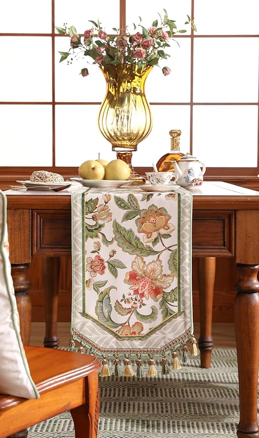 patdrea Designer Elegant French Floral Velvet Table Runner, Fresh Green - Image 8
