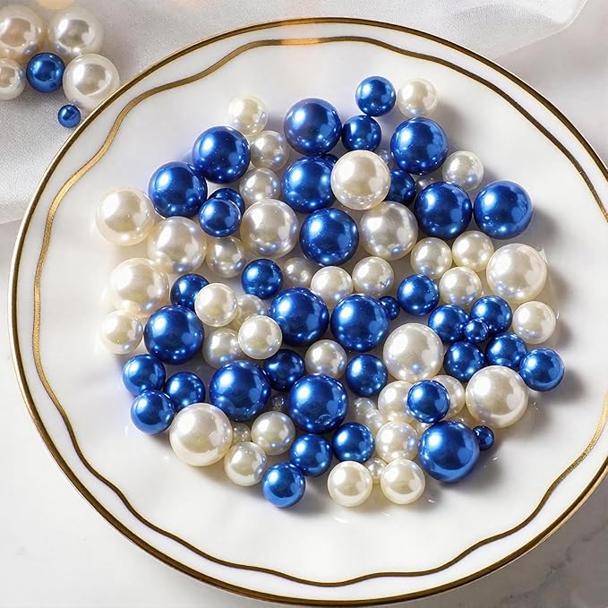 200 Pcs Vase Filler Beads White and Blue Pearl Beads by PNJHDZ