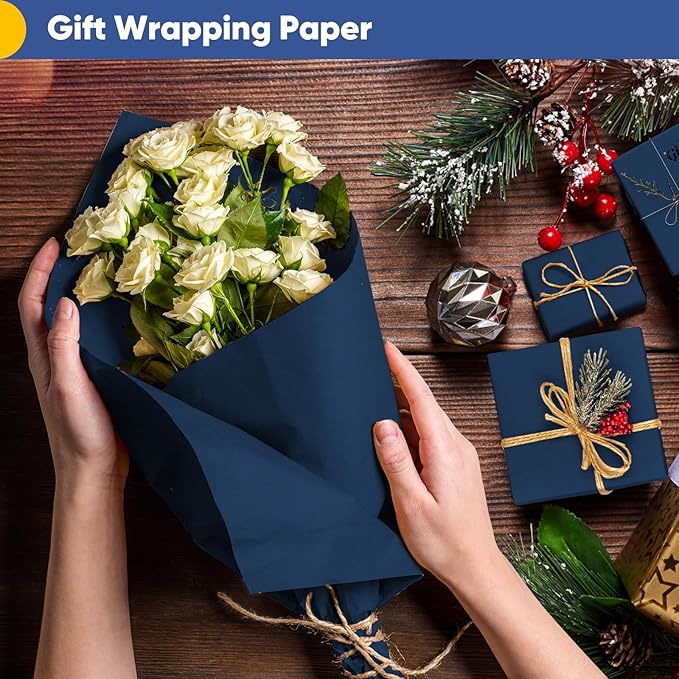 Vanhench Navy Blue Wrapping Paper 17.5"×963", Birthday/Fathers Day Wrapping - Image 7