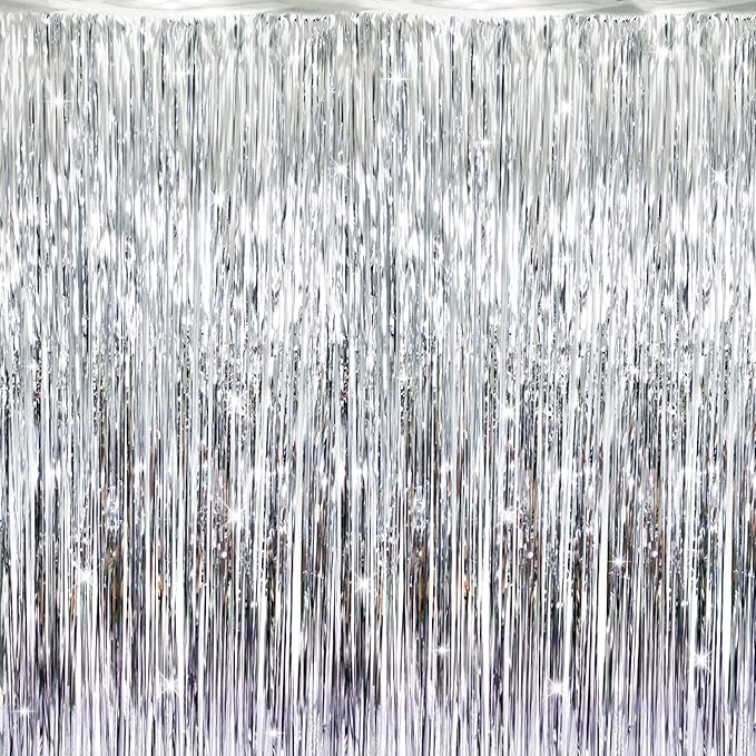 GOER 3.2 ft x 9.8 ft Metallic Tinsel Foil Fringe Curtains Party Photo Backdrop by GOER