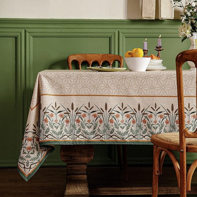 patdrea Designer Linen Light Brown Square Table Cloth, Vintage French - Image 8