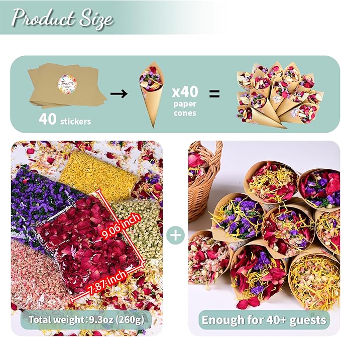40+ Cups 9.3oz Real Biodegradable Flower Petal Wedding Confetti, 5 QT 5 Kinds - Image 2