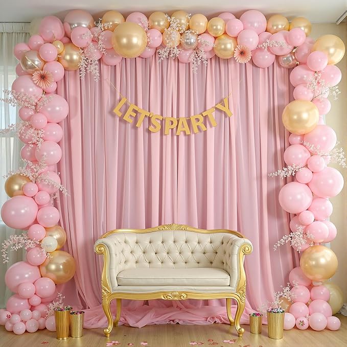10ft x 10ft Peach Pink Backdrop Curtains, Wrinkle-Free Sheer Chiffon Fabric - Image 5