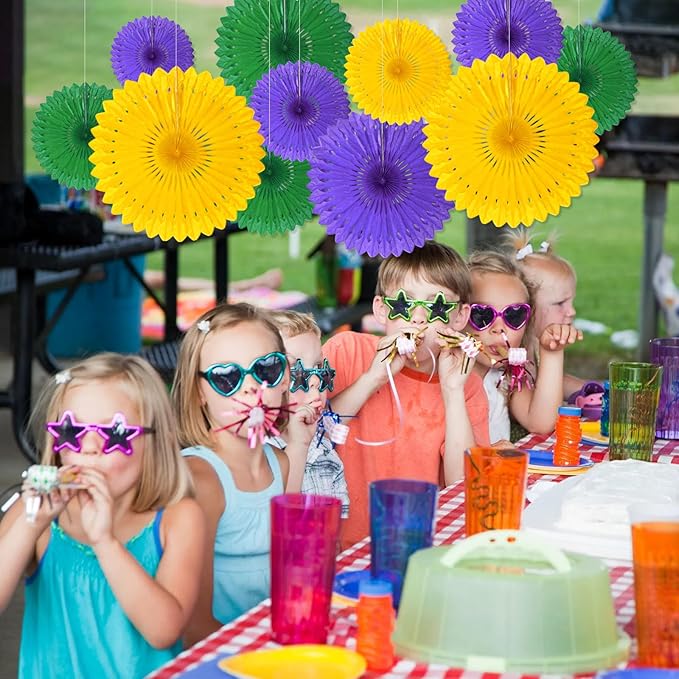 18 Pcs Mardi Gras Hanging Paper Fan, Hanging Honeycomb Round Paper Fans - Image 4