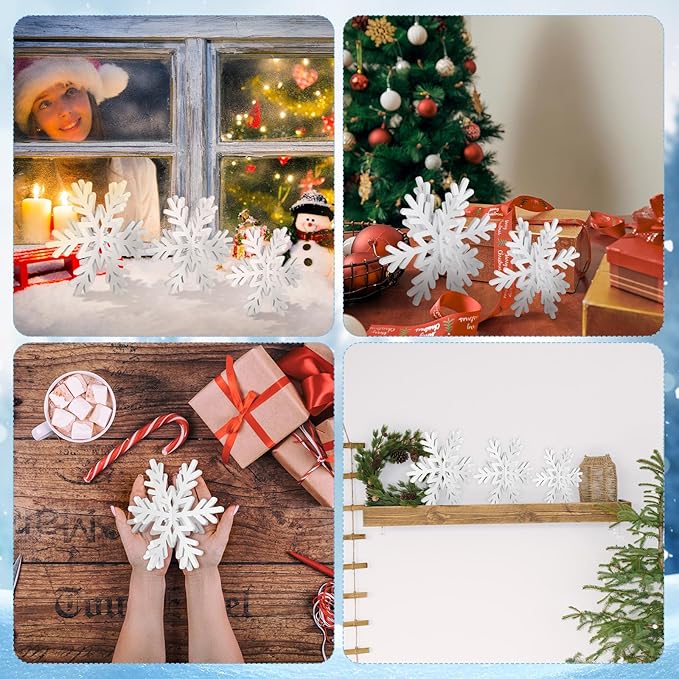 Qunclay 20 Pcs Wooden Snowflake Decorations 3D Snowflake Tabletop Decor - Image 6