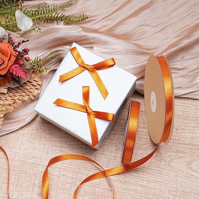 LaRibbons Orange Ribbon 3/8 Inch 25 Yards Luxury Double Faced Russet Orange - Image 2