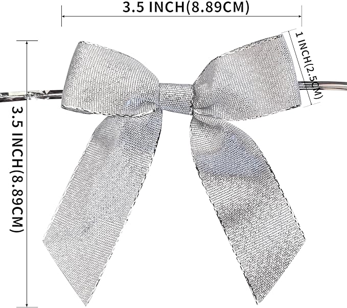 50pcs 3-1/2" Metallic Silver Glitter Ribbon Bows - Image 3