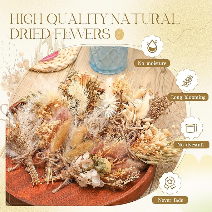 Layhit 12 Pack Boho Dried Flower Bouquet Mini Wedding Handmade Dry Flowers Decor - Image 3