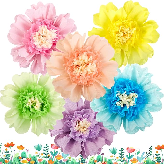 SUNBEAUTY Mexican Paper Flowers Decorations 6 PCS Colorful Fiesta Giant DIY by SUNBEAUTY