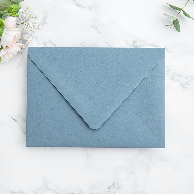 PONATIA 50PCS A7 Euro Flap Envelopes, 5.25 x 7.25'' Dusty Blue Flowers Liner - Image 4