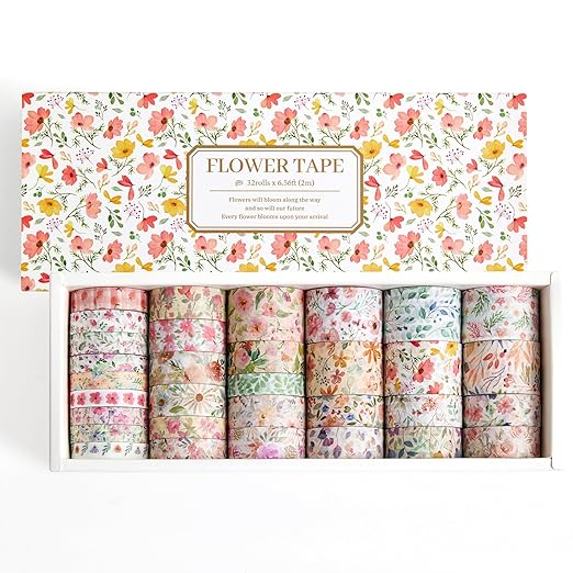 32 Rolls Washi Tape Set, Colored Floral Decorative Masking Tape, Artists Tapes by PAGEMORE