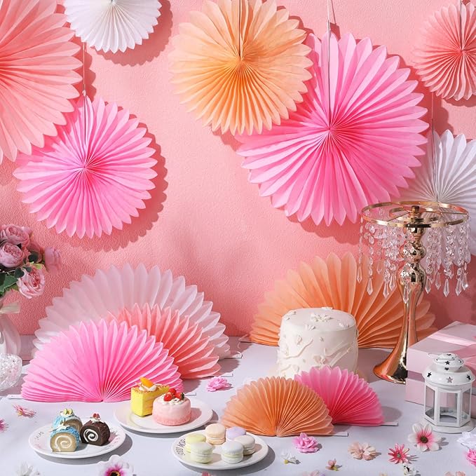 MotiMind 24 Pcs Hot Pink Paper Fans Pink Peach Party Decorations Classroom - Image 4
