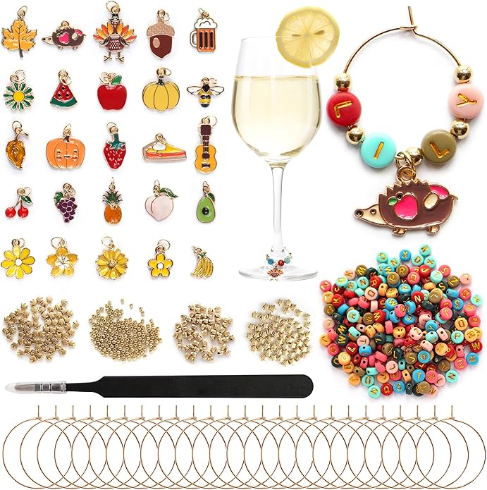 DIY Wine Glass Charms Kit, Glass Identifiers by Acootima