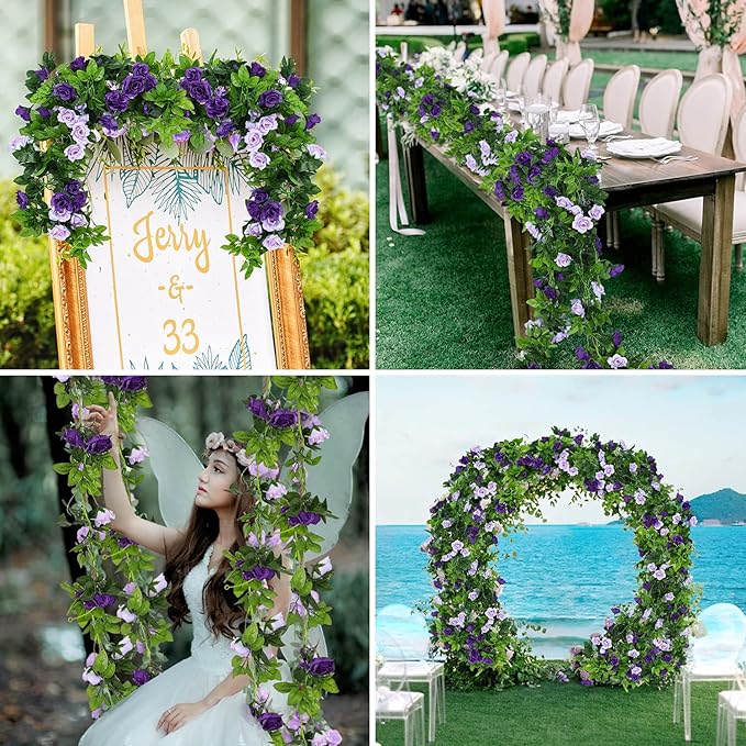 JUSTOYOU 2 Pack Fake Rose Garland, Artificial Roses Vines Flower Garland - Image 6