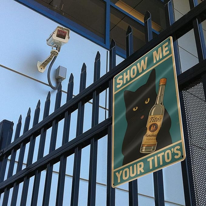 Funny Black Cat Bar Sign – “Show Me Your Tito's” Vintage Metal Wall Decor - Image 4