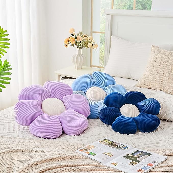 Navy Flower Pillow, 14.9" Cute Flower Shaped Floor Pillow, Aesthetic Floral - Image 4