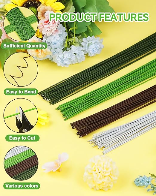 150 PCS FIVEIZERO 26 Gauge MixColor Floral Wire Stems - Image 3
