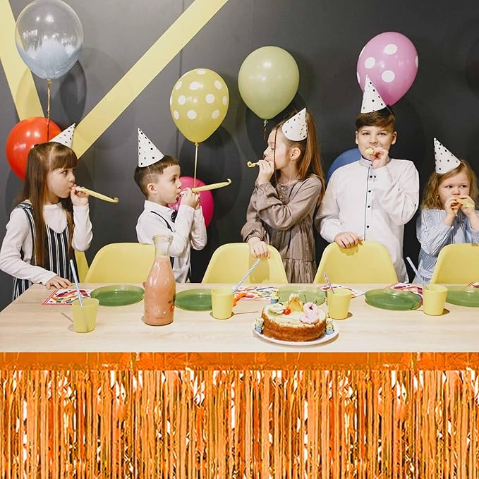 3 Pack Orange Foil Fringe Table Skirts Metallic Tinsel Streamers Garland Banner - Image 5