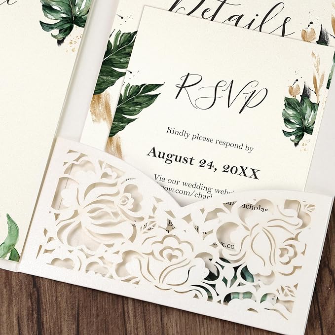 DORIS HOME 50pcs Laser Cut Wedding Invitation Pockets - Image 4