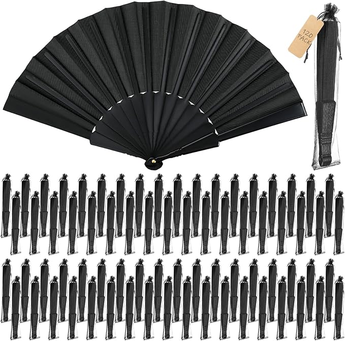 Wenqik 120 Pcs Wedding Folding Hand Fans Bulk Silk Fabric Chinese Handheld by Wenqik