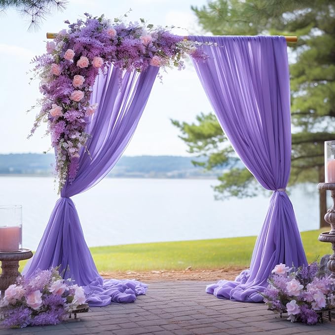 10ft x 10ft Purple Backdrop Curtains, Wrinkle-Free Sheer Chiffon Fabric Photo - Image 9