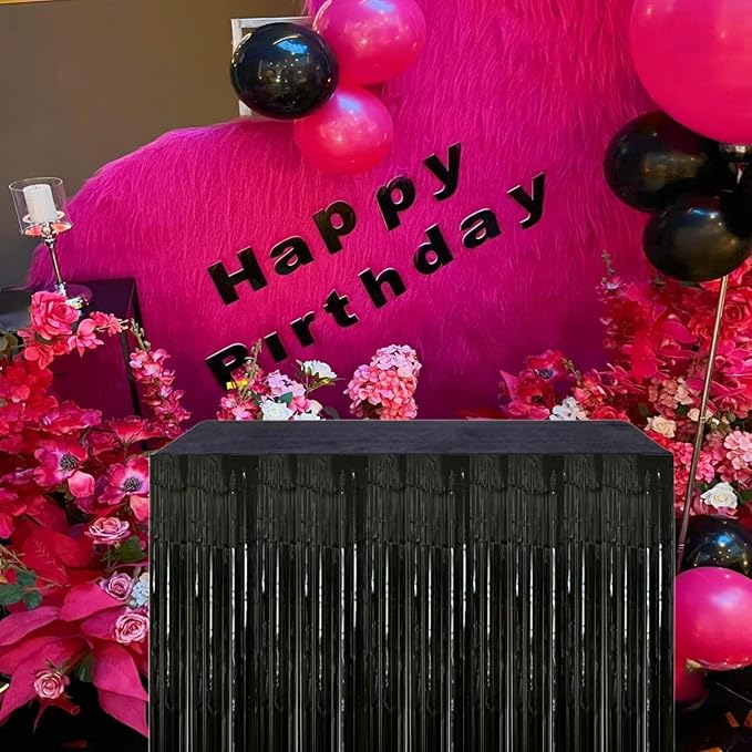Black Streamers Party Decorations, 2 Packs Black Table Skirts Metallic Foil - Image 4