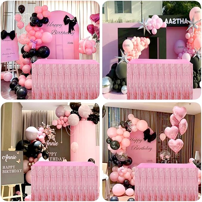 Pink Streamers Party Decorations, 2 Packs Pink Table Skirts Metallic Foil - Image 6