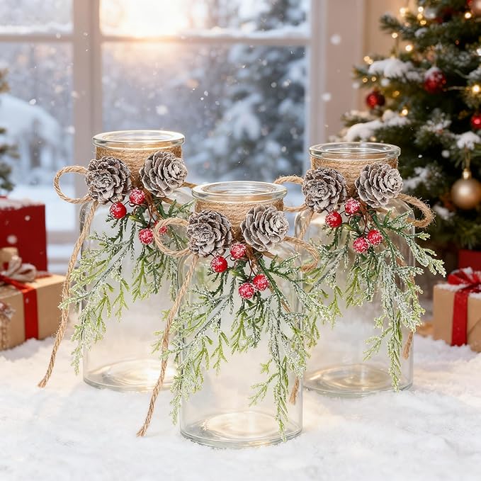 Set of 3 Xmas Decor Vases Christmas Centerpieces - Image 6