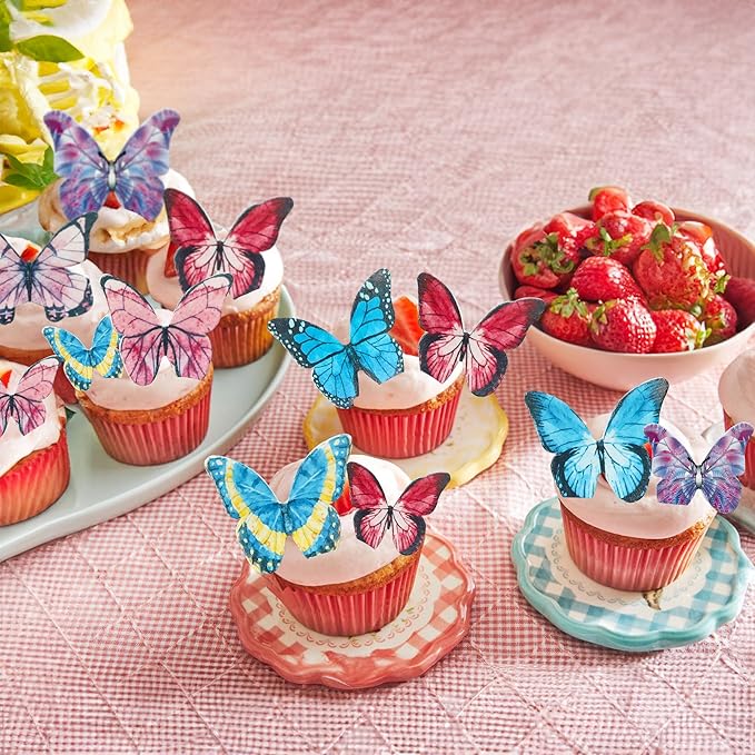 Ephlyn 40Pcs Edible Butterfly Cupcake Toppers 3D Butterfly Cake Picks Mixed - Image 7