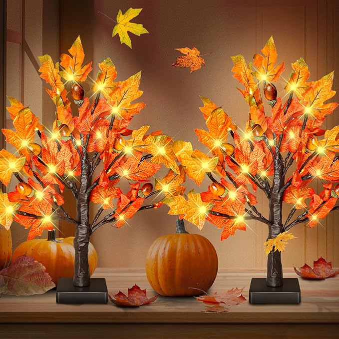 2 Pack 18 Inch Prelit Fall Maple Tree - Image 2