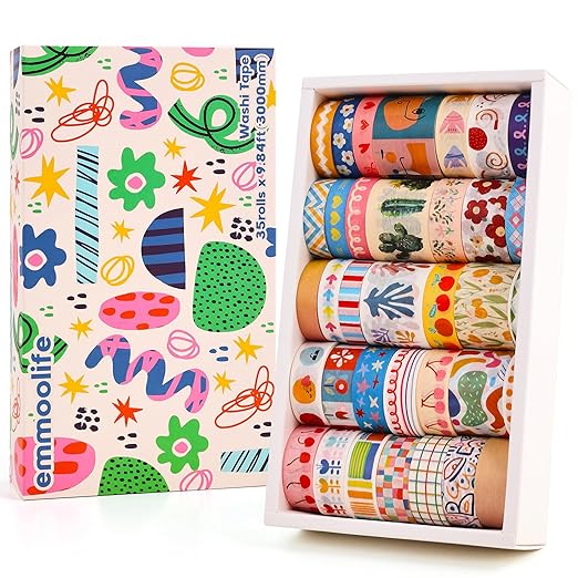 emmoolife 35 Rolls Washi Tape Set, Colorful Cute Floral Writable Decorative by emmoolife