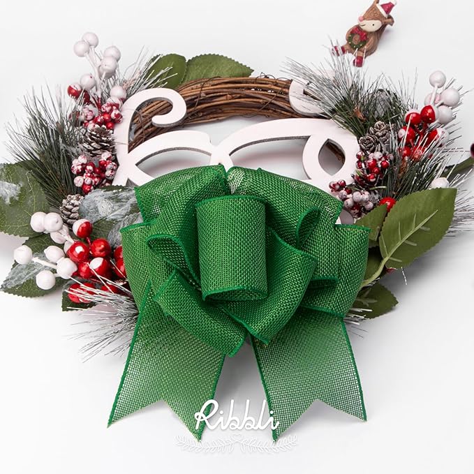 Ribbli Green Burlap Wired Ribbon, 2-1/2” Inch x Continuous 20 Yard, Big Bows - Image 3