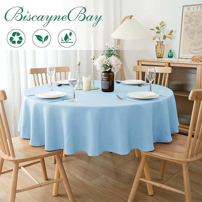 Biscaynebay Textured Fabric Round Tablecloths 60" - Image 2