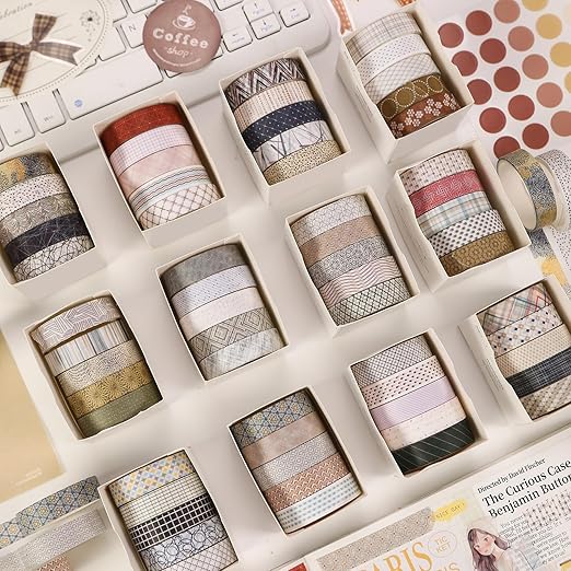 YUBBAEX 60 Rolls Value Washi Tape Pack Retro Arts Masking Tape Basic Patterns - Image 2