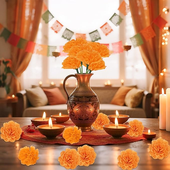 30 Pcs Artificial Marigold Flowers, 3.54" Silk Marigold Flower Heads - Image 4