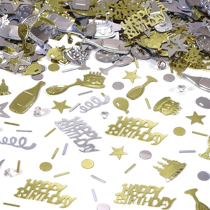 VHUWE Happy Birthday Confetti, 1.6 oz Champagne Gold Silver Cake Balloon Star - Image 8