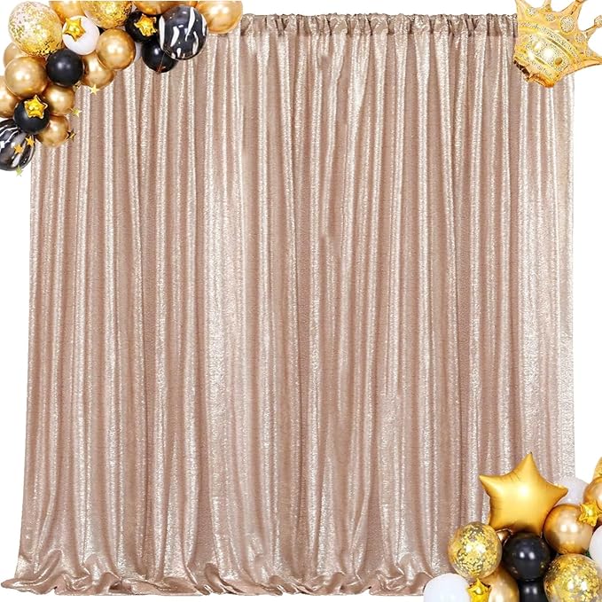 7ft x 7ft Champagne Sequin Backdrop Curtain Glitter Photo Booth Backdrop - Image 5