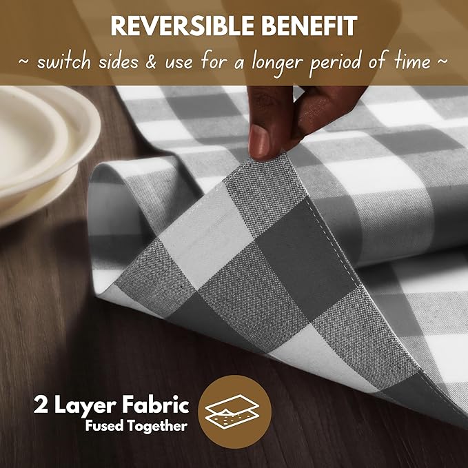 Native Fab Buffalo Checked Plaid Table Runner, 100% Cotton, 13x108 Inches - Image 2
