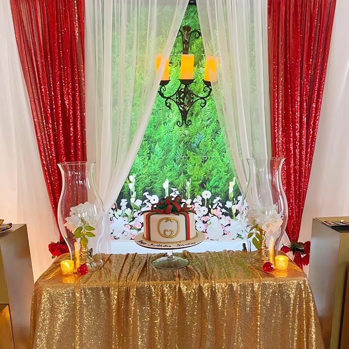 ShinyBeauty Sequin Backdrops 4 Pieces Red Sequin Curtains - Image 4